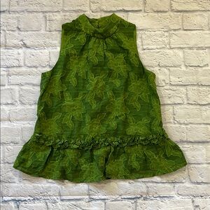 Maeve by Anthropologie Green Mock Neck Floral Sleeveless Peplum Blouse Size US 2